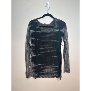 Barbara Lesser Fibers Tunic Top Black Acid Wash Long Sleeve XS 2406NA-BLK
